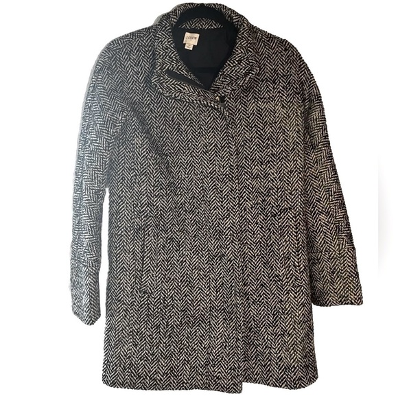 J. Crew City Coat Herringbone Wool Blend Black & White Size 0 XS - Picture 1 of 7